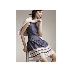 Ann Taylor Tiered Cream Lace Hem Chambray Sleeveless Dress Women's Size 14